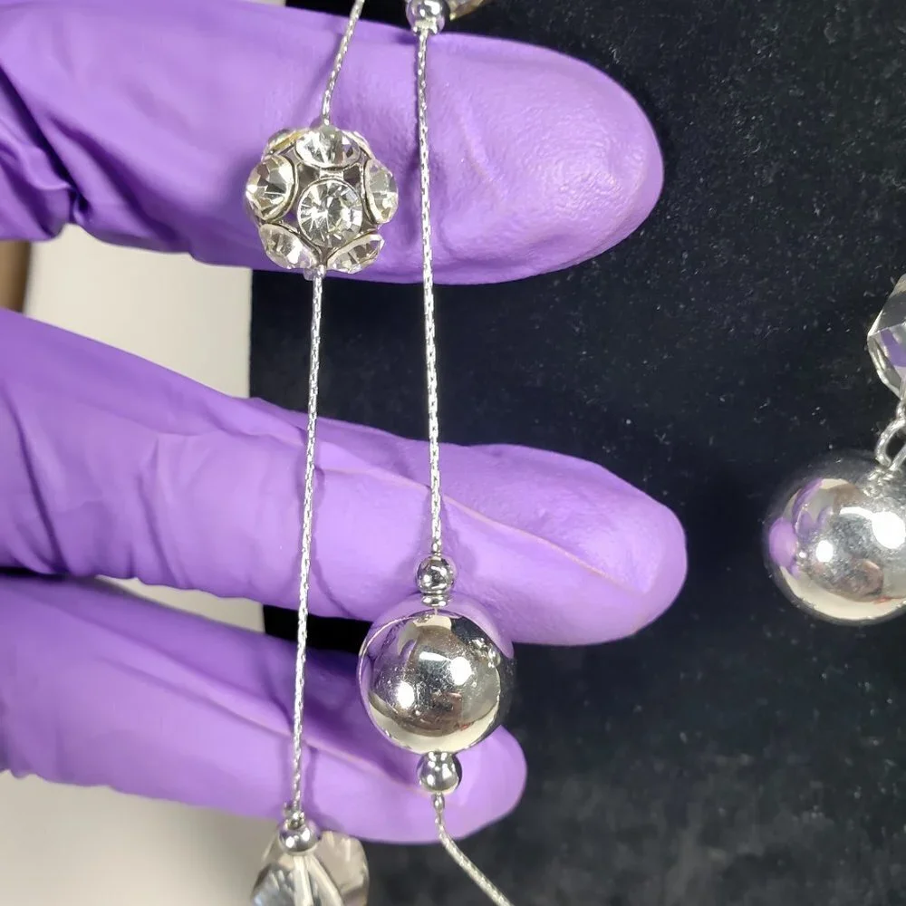 Layered Shimmering Silver-tone Crystal Ball Beaded Necklace & Matching Earrings